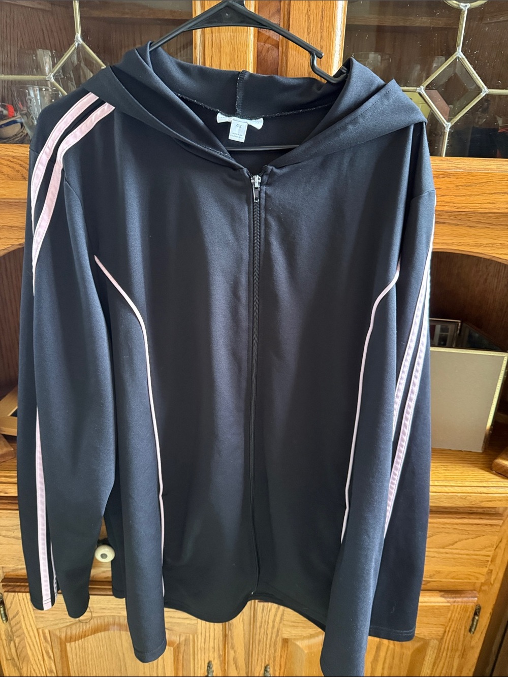 Fashion Bug Black Hooded Zip Jacket with Pink Trim 4x EUC